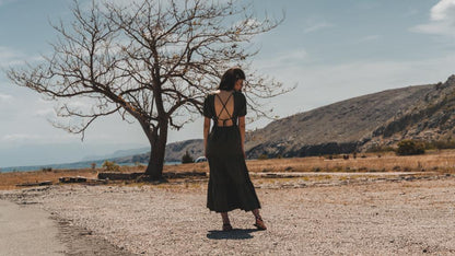 hawe Linen open back long dress military green